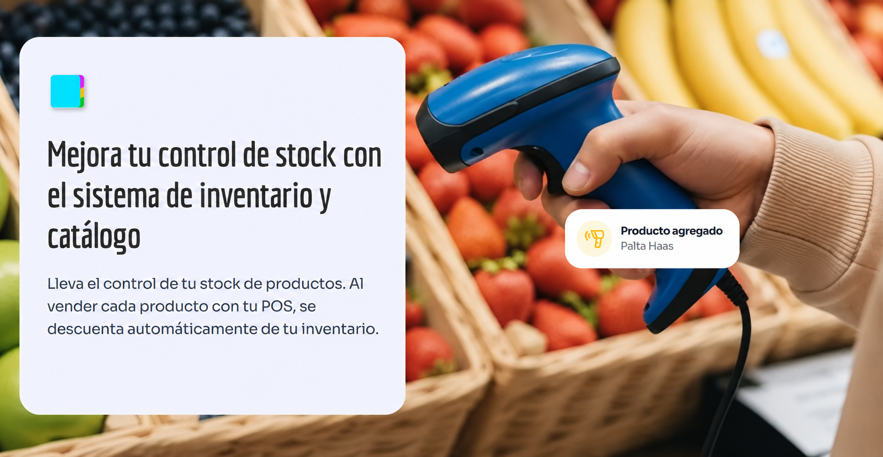 Escáner azul para control de inventario y catálogo en comercio.
