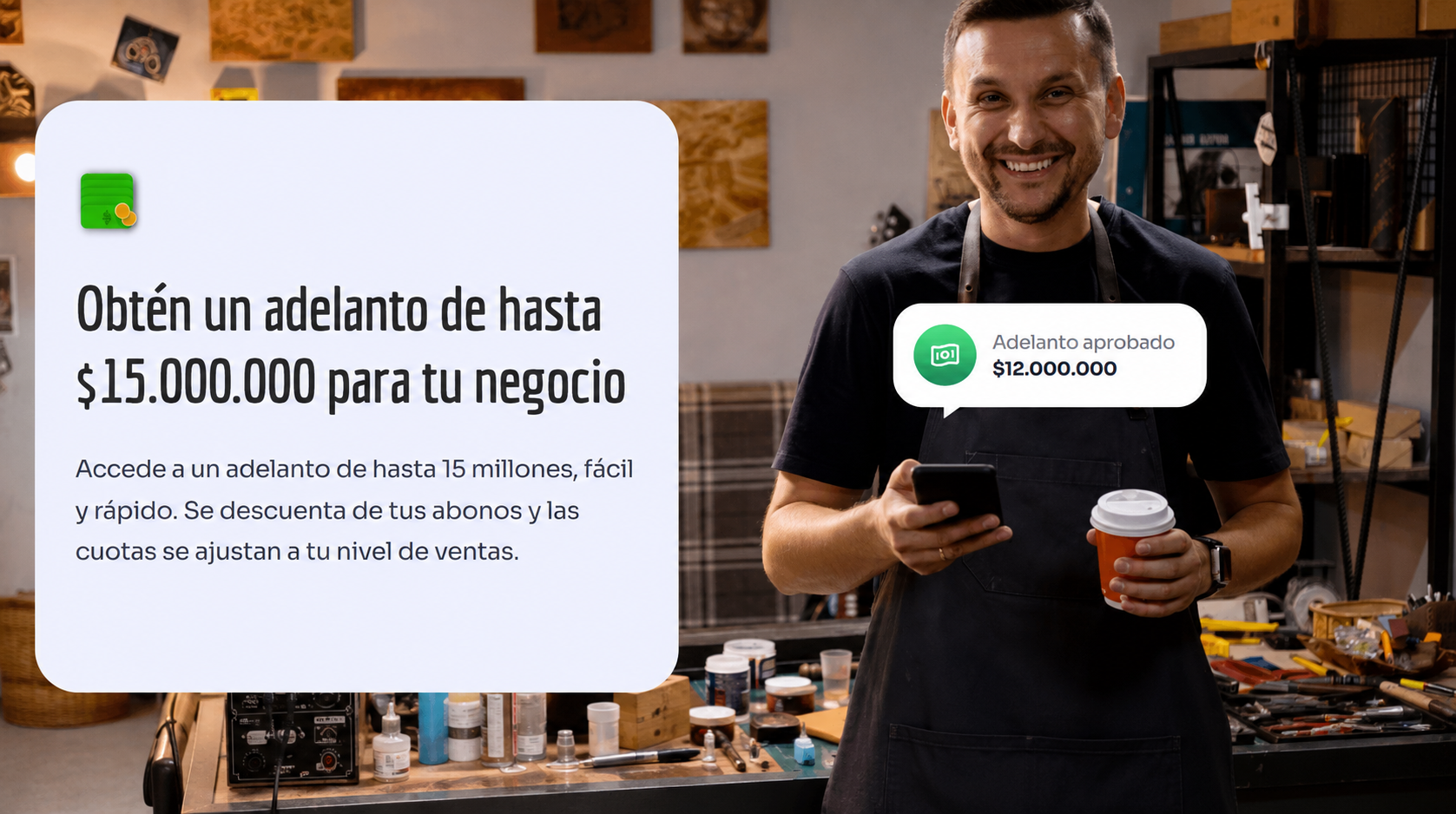 Comerciante usando adelanto de ventas para su negocio.
