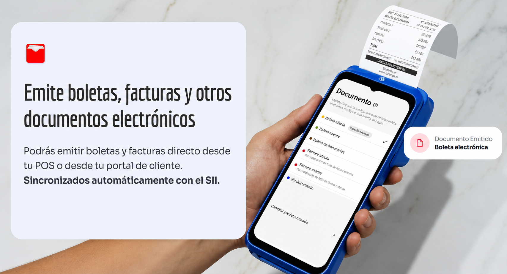 Emisión de boleta electrónica desde una máquina POS.